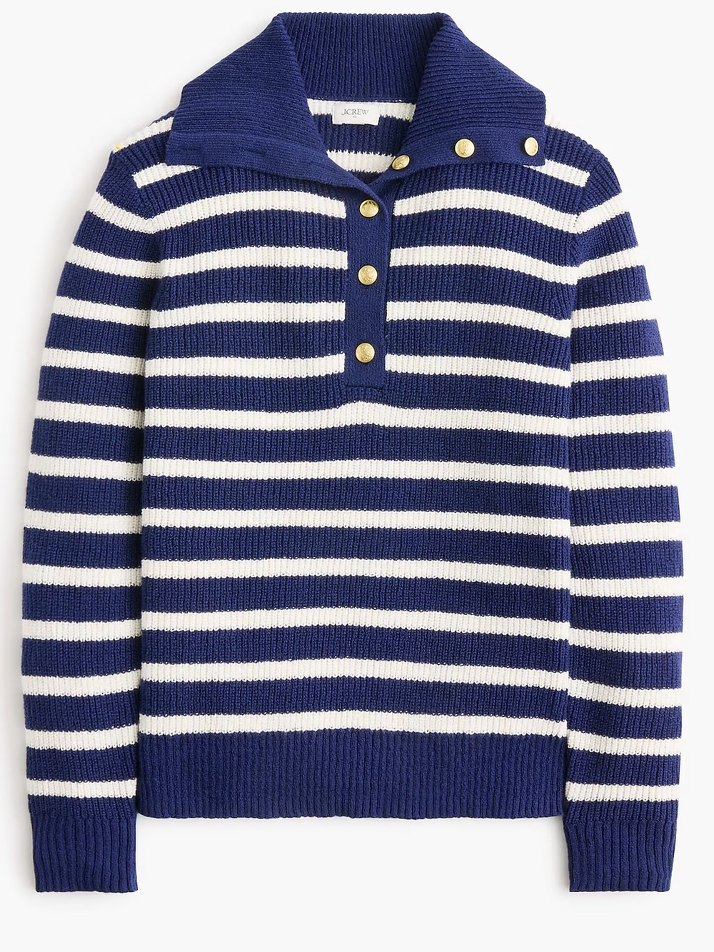 J. Crew Navy & White Striped Button-Collar Turtleneck Sweater